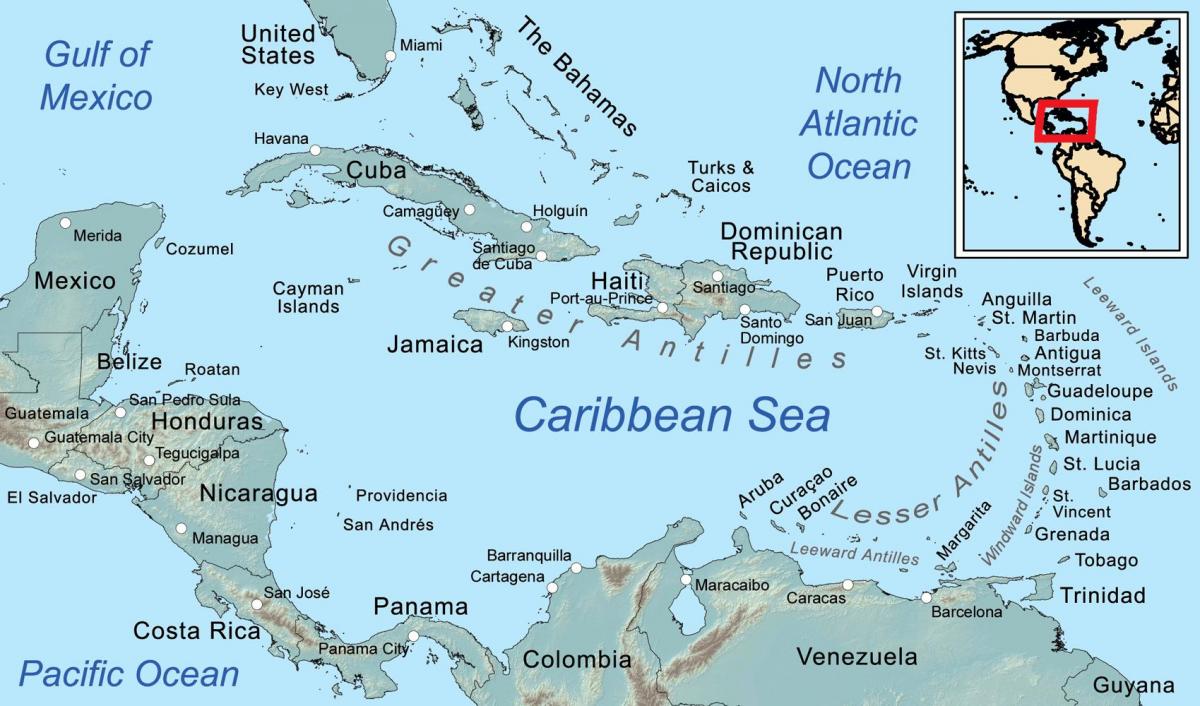 harta jamaica și insulele din jur