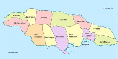 O hartă de jamaica cu parohiile și capitale
