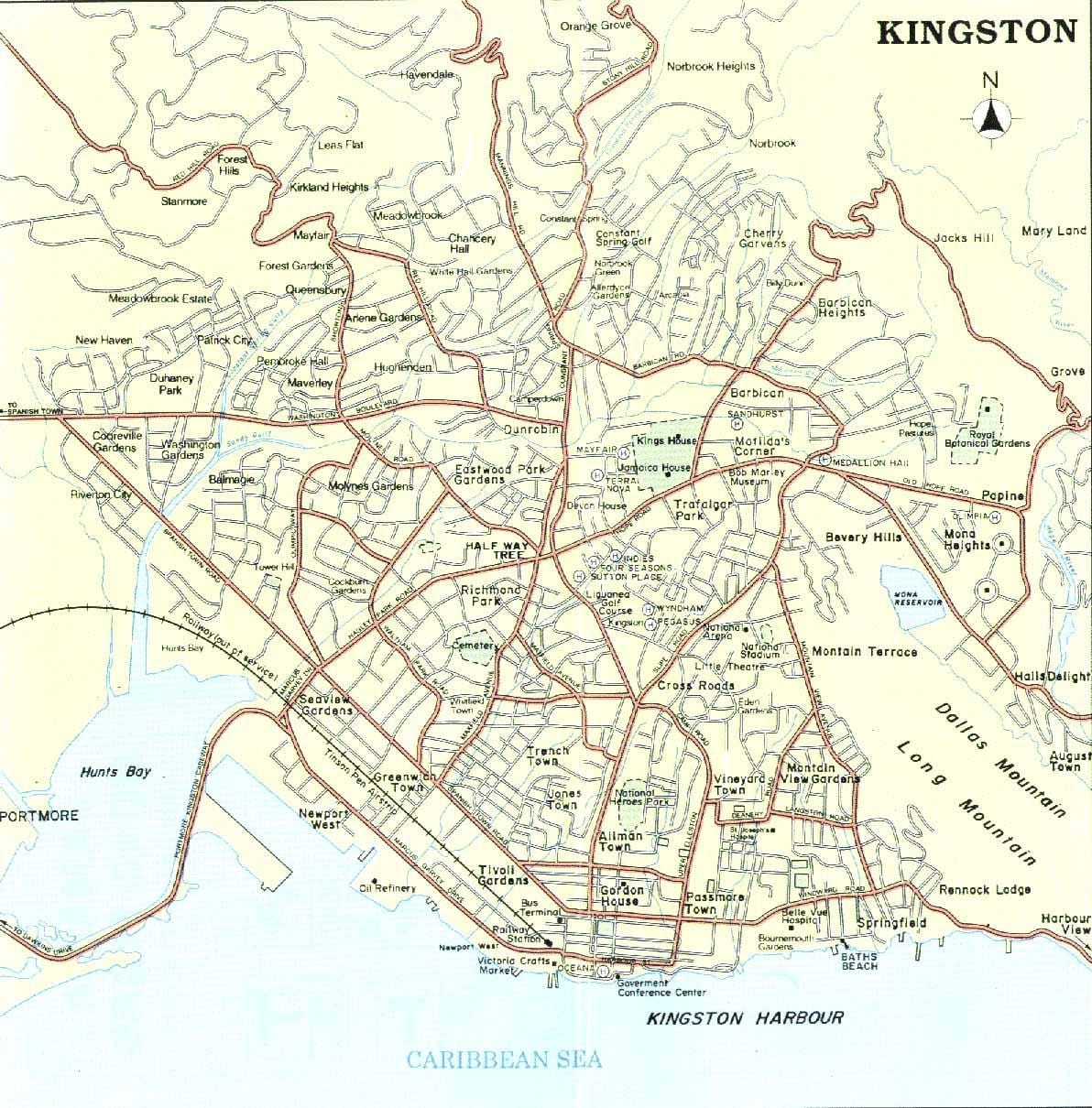 Hartă kingston-jamaica cartiere
