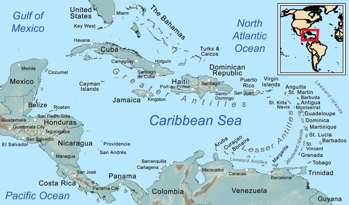 jamaica pe hartă în caraibe