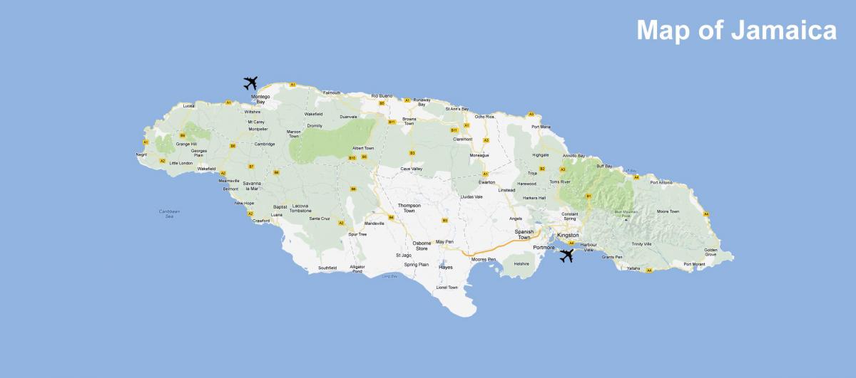 harta jamaica aeroporturi si statiuni