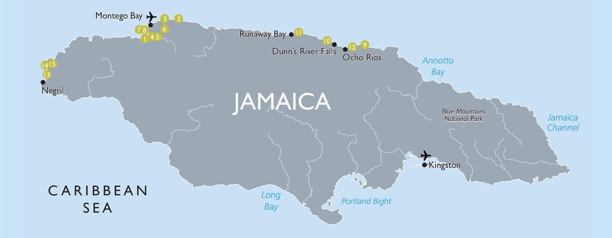harta de atracții turistice din jamaica