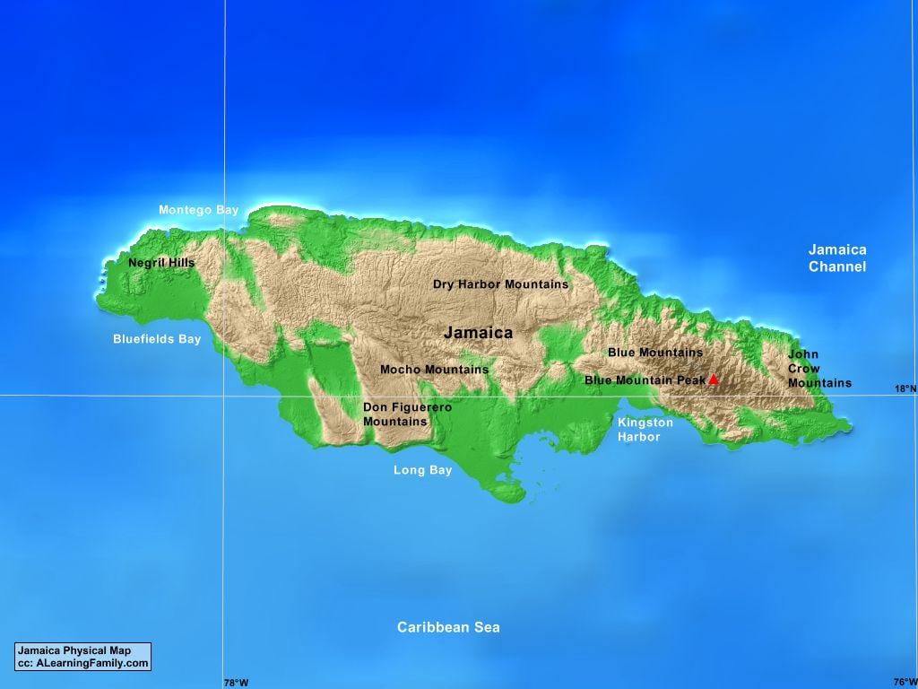 Harta jamaica munți 