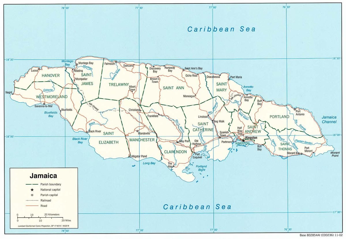 Harta râurilor în jamaica