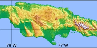 Harta jamaica arată munți, câmpii și văi