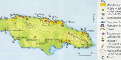 Harta jamaica arată zonele de stațiune