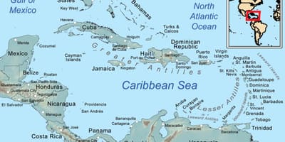 Jamaica pe hartă în caraibe